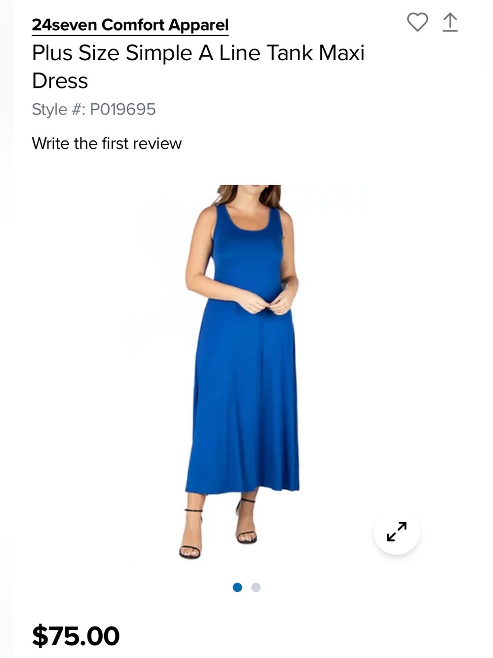 24seven Comfort Apparel Plus Size Simple A Line Tank Maxi Dress